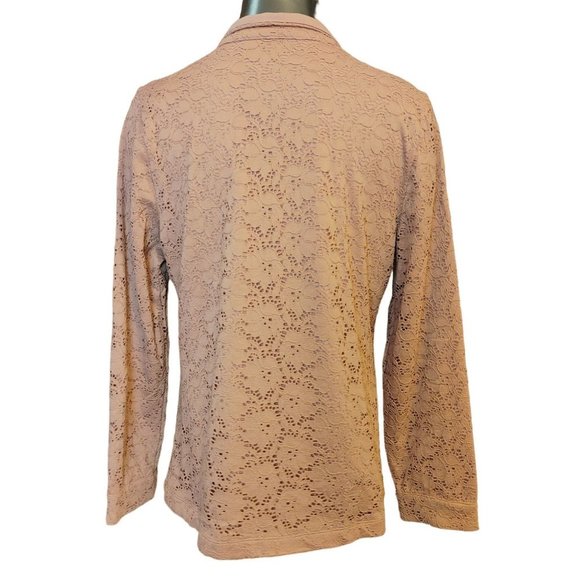 DENIM & COMPANY Womens M Pink Lace Full Zip Lace Top Cardigan Jacket Pockets - Picture 2 of 4